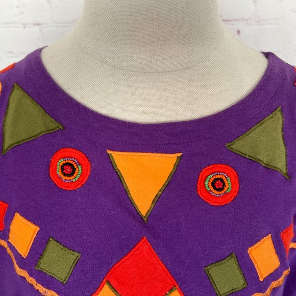 VTG - Tribal Print Long Sleeve T-shirt - Beaded Sleeves - Size Medium - Picture 4 of 11